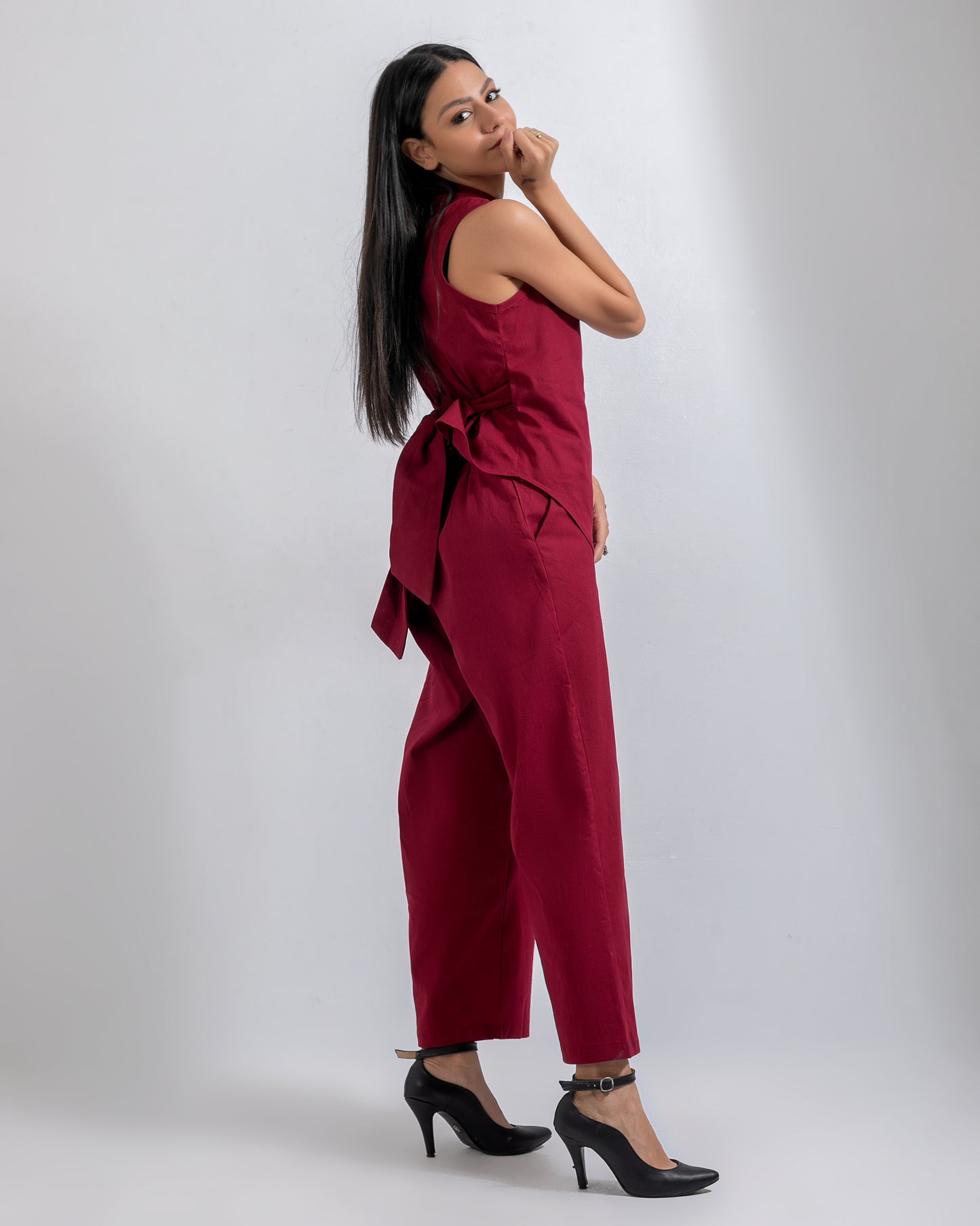 Light  Breeze Linen AURA's burgundy set