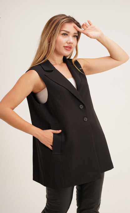 Black Elegance Sleeveless Blazer